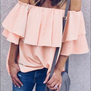 Pink Frill Off-shoulder